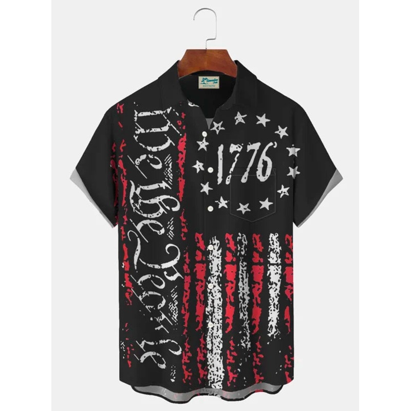 1776 Independence Day Men’s Holiday Shirt Stretch Quick Dry Camp Pocket Shirt Big Tall