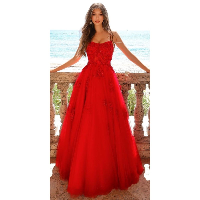 Amelia Couture 7035 Floor Length A-Line Ballgown 3D Flower Applique